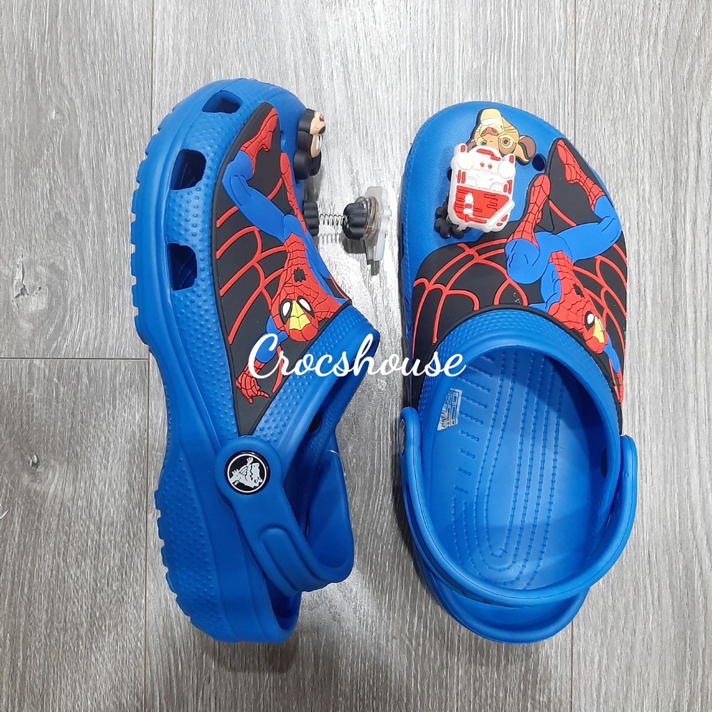 Dép sục crocs bé trai spiderman cao cấp, dép crocs trẻ em tặng kèm jibbitz, sục người nhện - crocs house