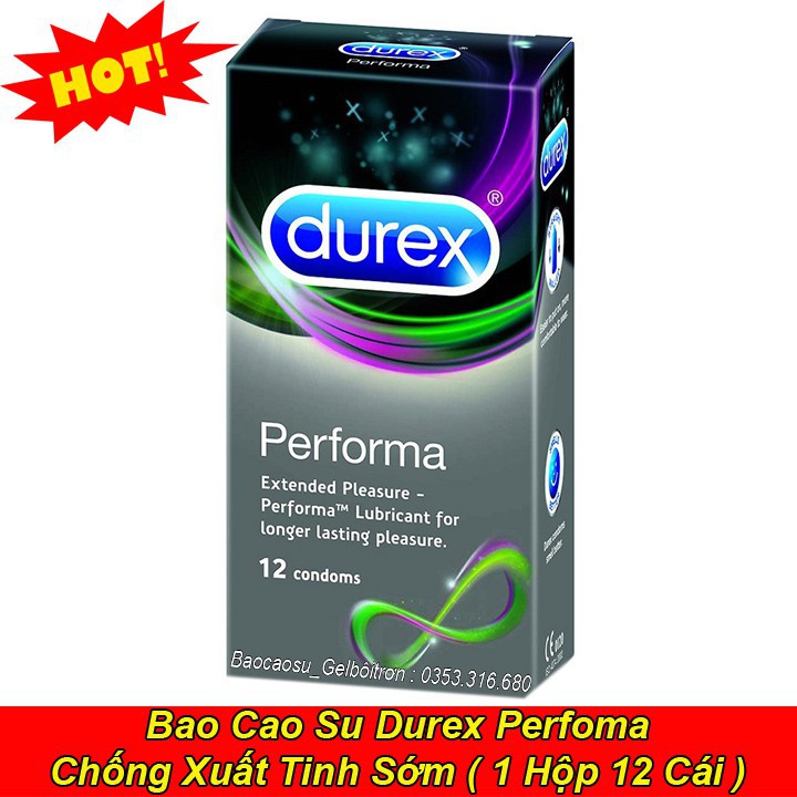 Bao Cao Su Durex Perfoma Chống Xuất Tinh Sớm - Kéo Dài Thời Gian Quan Hệ - Bao Cao Su Siêu Mỏng ( 1 Hộp 12 Cái )