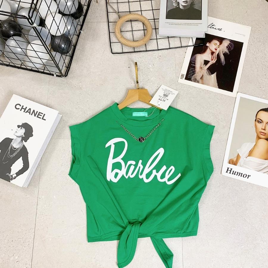 Áo Croptop nữ, áo croptop kiểu chất cotton mát dây buộc thiết kế trẻ trung cá tính in hình chữ Barbie