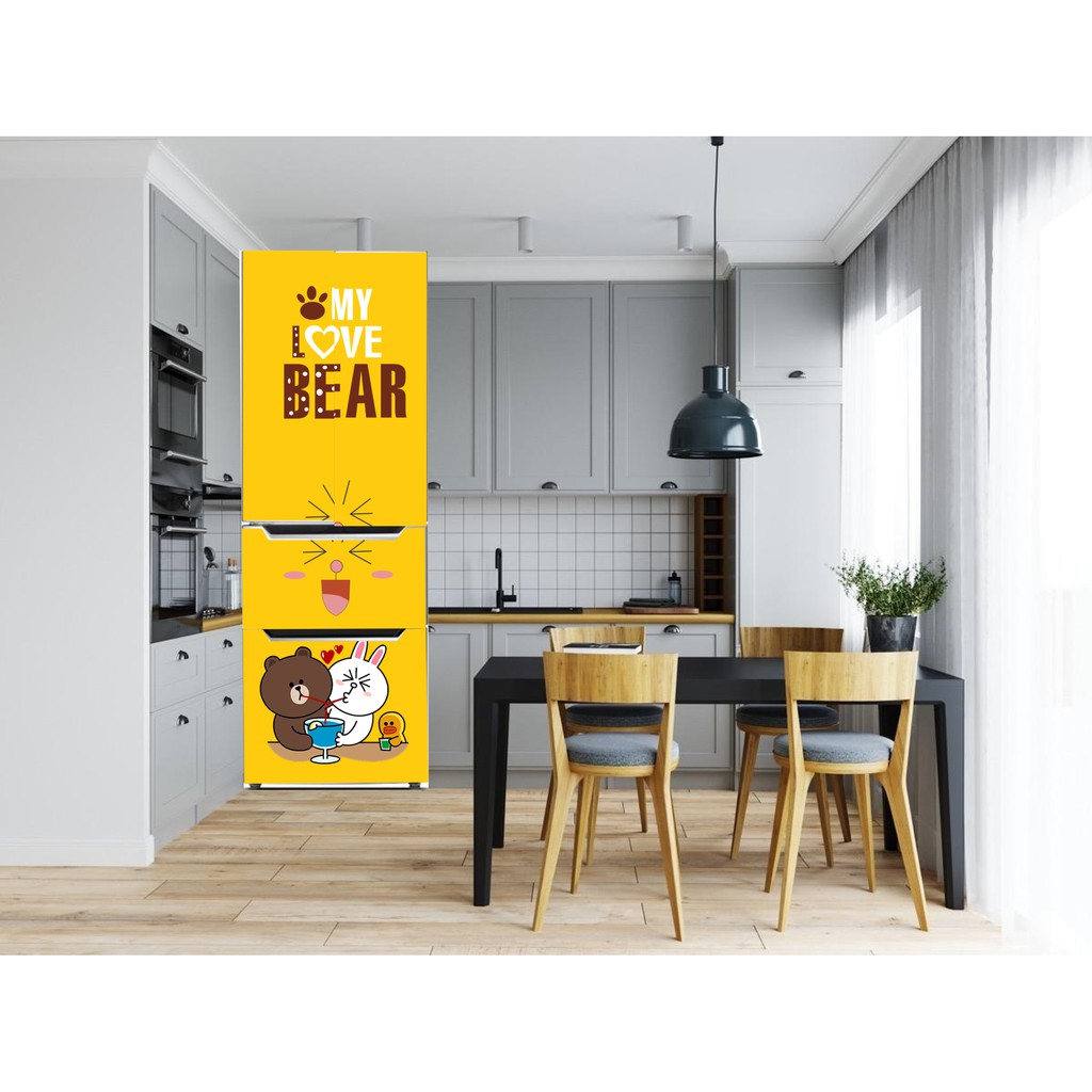 Miếng dán tủ lạnh mẫu Gấu Cony and Brown - decal dán tủ lạnh không thấm nước