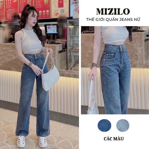 Quần jean nữ ống rộng suông, quần bò nữ lưng cạp cao, 3 khuy, phong cách Ulzzang, chất cực đẹp. 2 màu