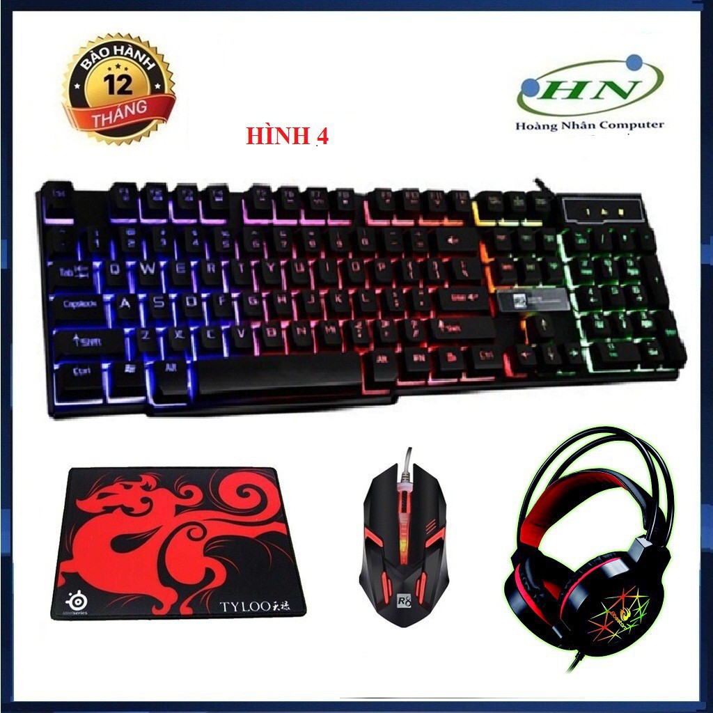 I RDJ Bàn phím giả cơ R8 1822 và chuột led 7 màu(Đen) Kèm Tai Nghe chuyên game + Tặng kèm tấm lót chuột 70 95