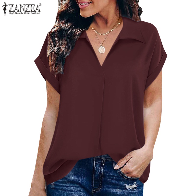 Áo ZANZEA tay ngắn cổ chữ V thời trang dành cho nữ