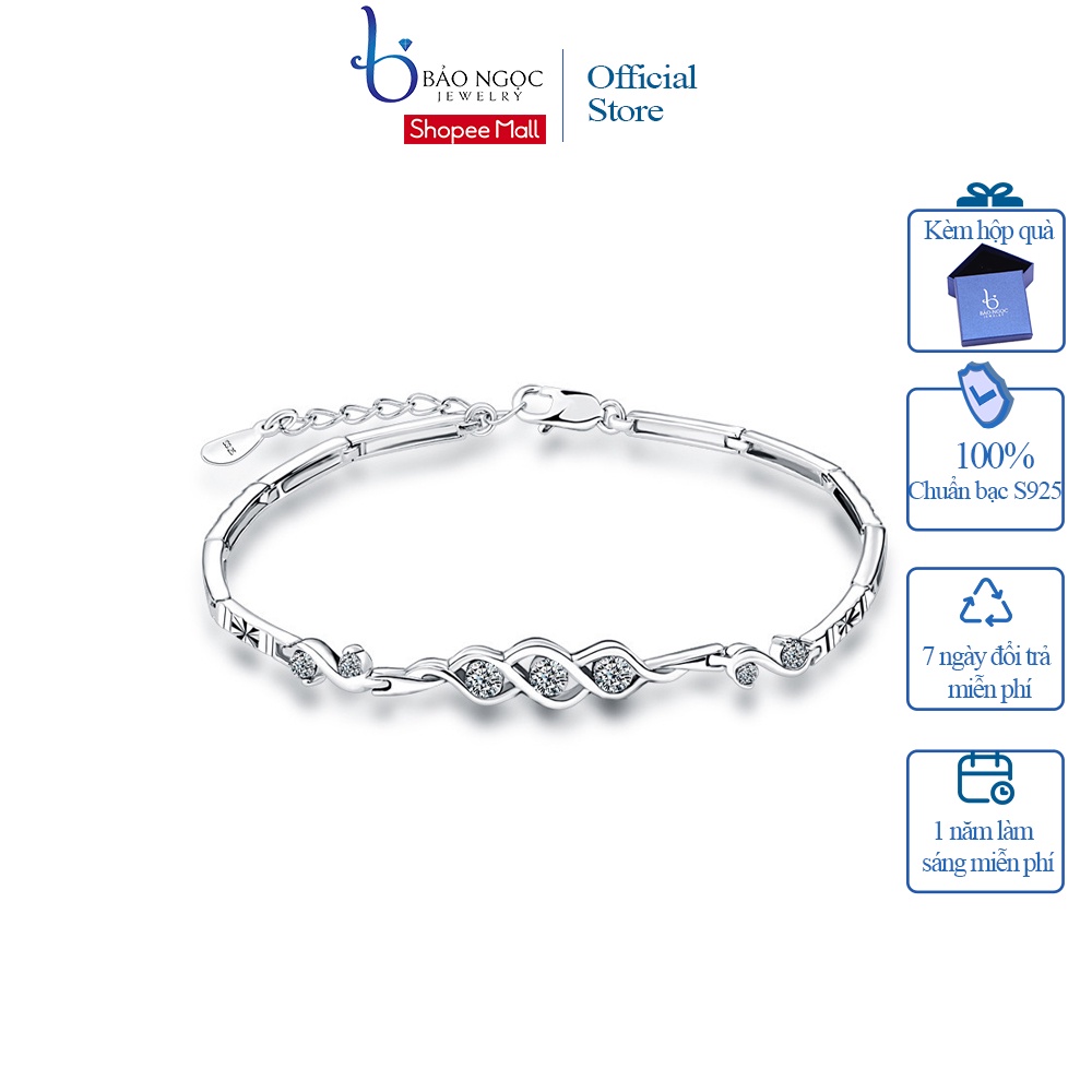 Lắc Tay Bạc Ý S925 Thiết Kế Lượn Sóng Đính Đá Thời Trang BNLT-05 Bảo Ngọc Jewelry
