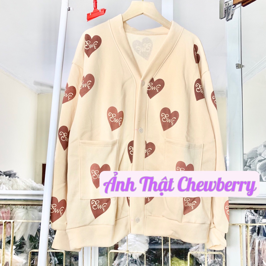 Áo Khoác Cardigan Trái Tim Swe Nữ Màu Be Nude Form Rộng