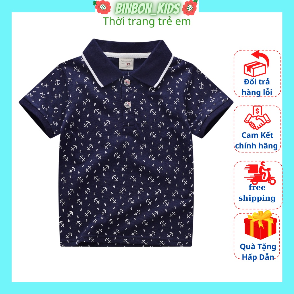 Áo Polo bé trai in thạch thùng cực xinh KIDS cho bé từ 6kg đến 28kg.áo có cổ cho bé họa tiết ngộ nghĩnh
