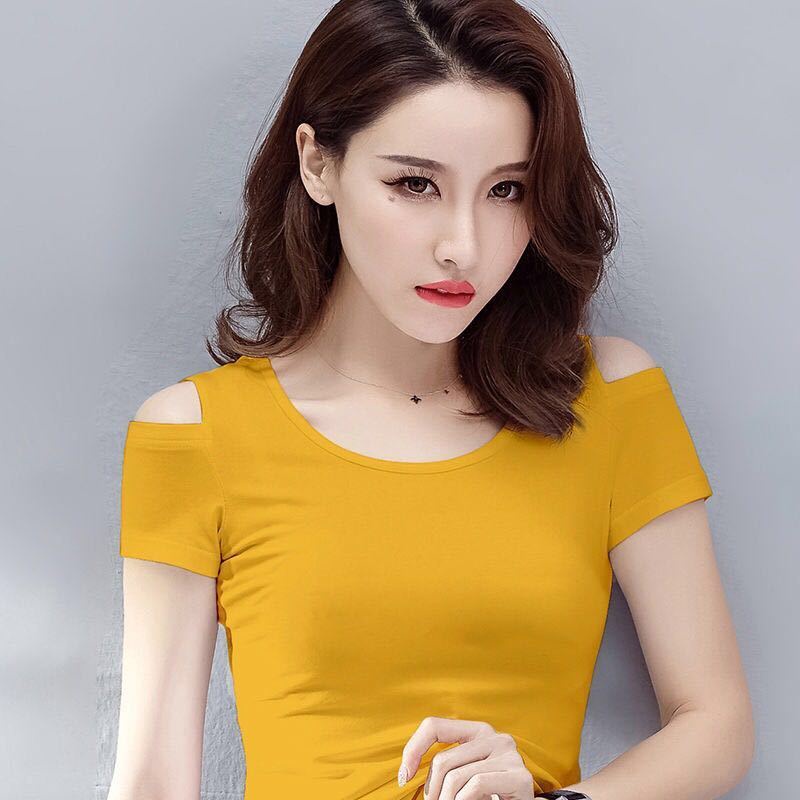 Áo Thun Cotton Ngắn Tay Hở Vai Phong Cách Hàn Quốc Dành Cho Nữ