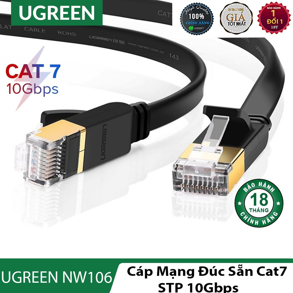 Dây cáp mạng đúc sẵn cat7 STP l Tốc độ truyền tải lên đến 10Gbps l UGREEN NW106