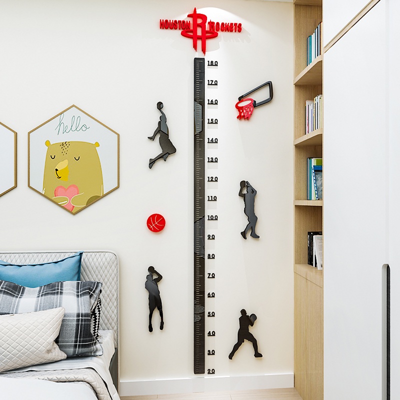 Miếng Dán Tường Hình Thước Đo Chiều Cao Họa Tiết Bóng Rổ Slam Dunk 3D Bằng Acrylic Chống Thấm Nước Trang Trí Phòng Ngủ / Nhà Trẻ