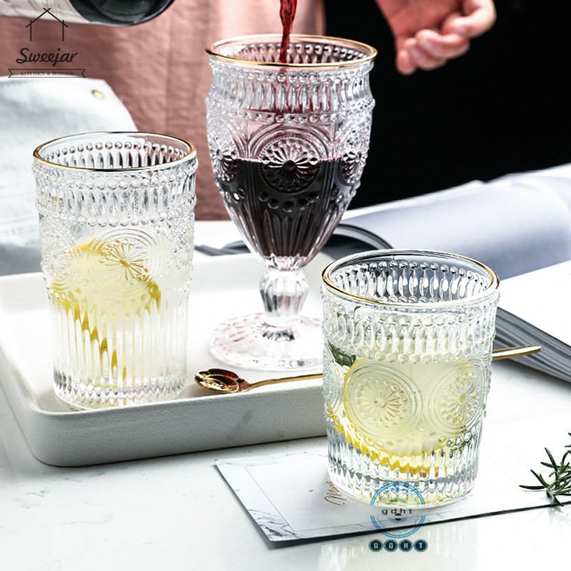 Bộ Cốc Ly Thuỷ Tinh [6 Chiếc] chịu nhiệt cao cấp, vàng 18k, 2 phong cách lựa chọn, 1 bộ 6 chiếc