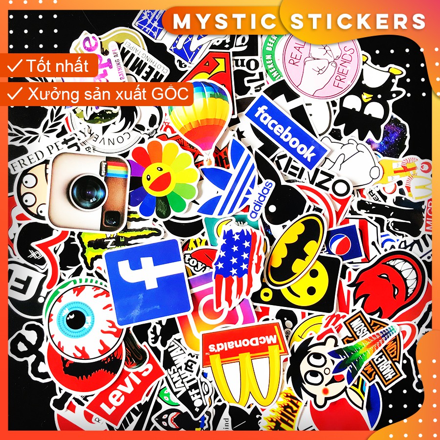 [LOGO] 100 Sticker chống nước trang trí, set mix ,dán xe laptop mũ bảo hiểm vali...