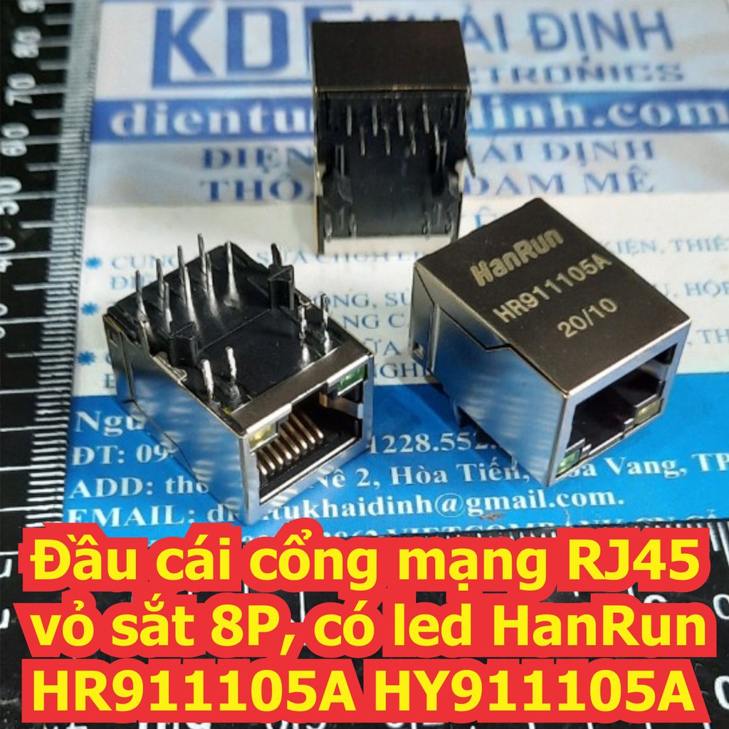 Đầu cái cổng mạng RJ45 vỏ sắt 8P, có led HanRun HR911105A HY911105A kde7082
