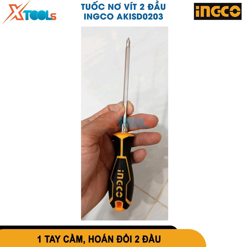 Tua vít 2 đầu INGCO AKISD0203, Kích thước 5 x 135mm, bake SL6 dẹp PH2 vặn mở đa năng