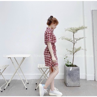 ĐẦM SƠMI CARO CỘT EO