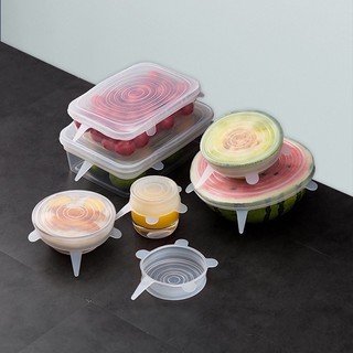 Set 6 Nắp Silicon Co Giãn Bảo Vệ Thực Phẩm - Che Đậy Đồ Ăn Hoa Quả - Màng Bọc Thực Phẩm Silicon Tái Sử Dụng Được