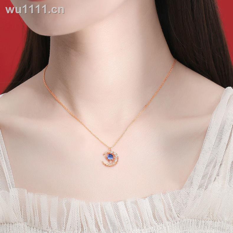 【Nhanh chóng giao hàng】Dây chuyền Ngôi sao và Mặt trăng cho nữ Hợp thời trang S925 Bạc Sterling Silver thiết kế nhỏ xương đòn Ánh sáng sang trọng khí chất Món quà sinh nhật