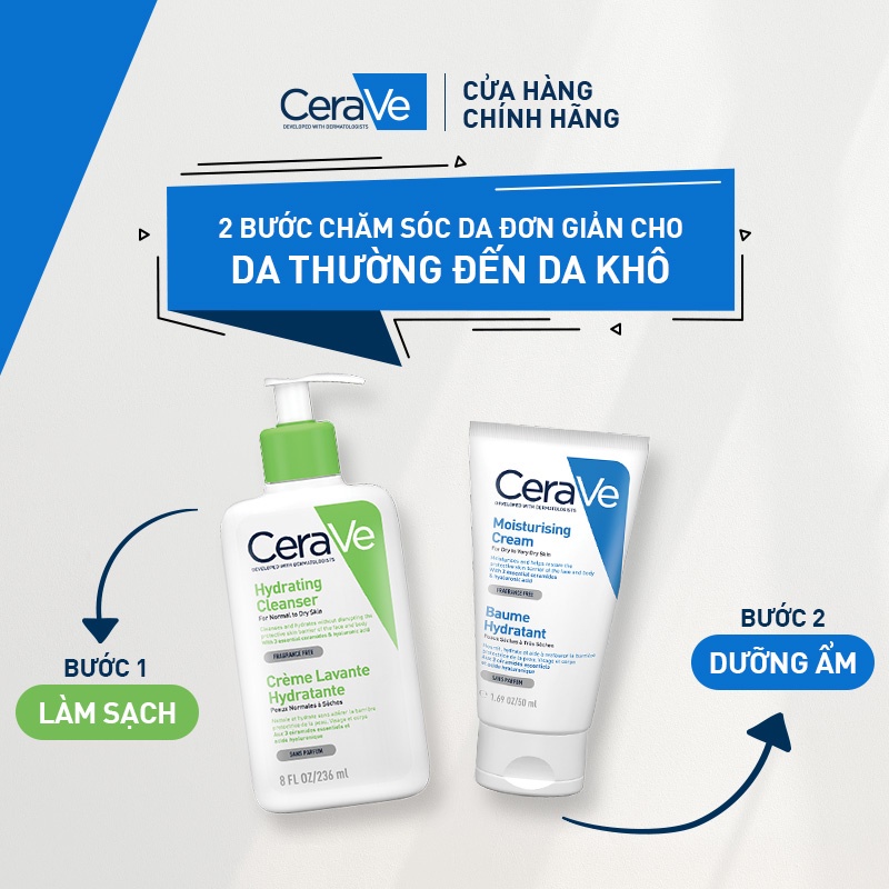 Bộ sản phẩm CeraVe Kem dưỡng ẩm cho da khô và sữa rửa mặt sạch sâu cho da khô