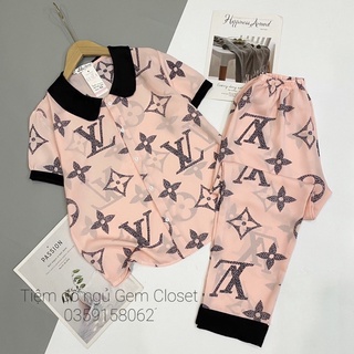 Lụa Mango - Bộ mặc nhà pijama áo cộc quần dài cổ sen lụa mango kiểu dáng dễ thương (Ảnh thật 100%)
