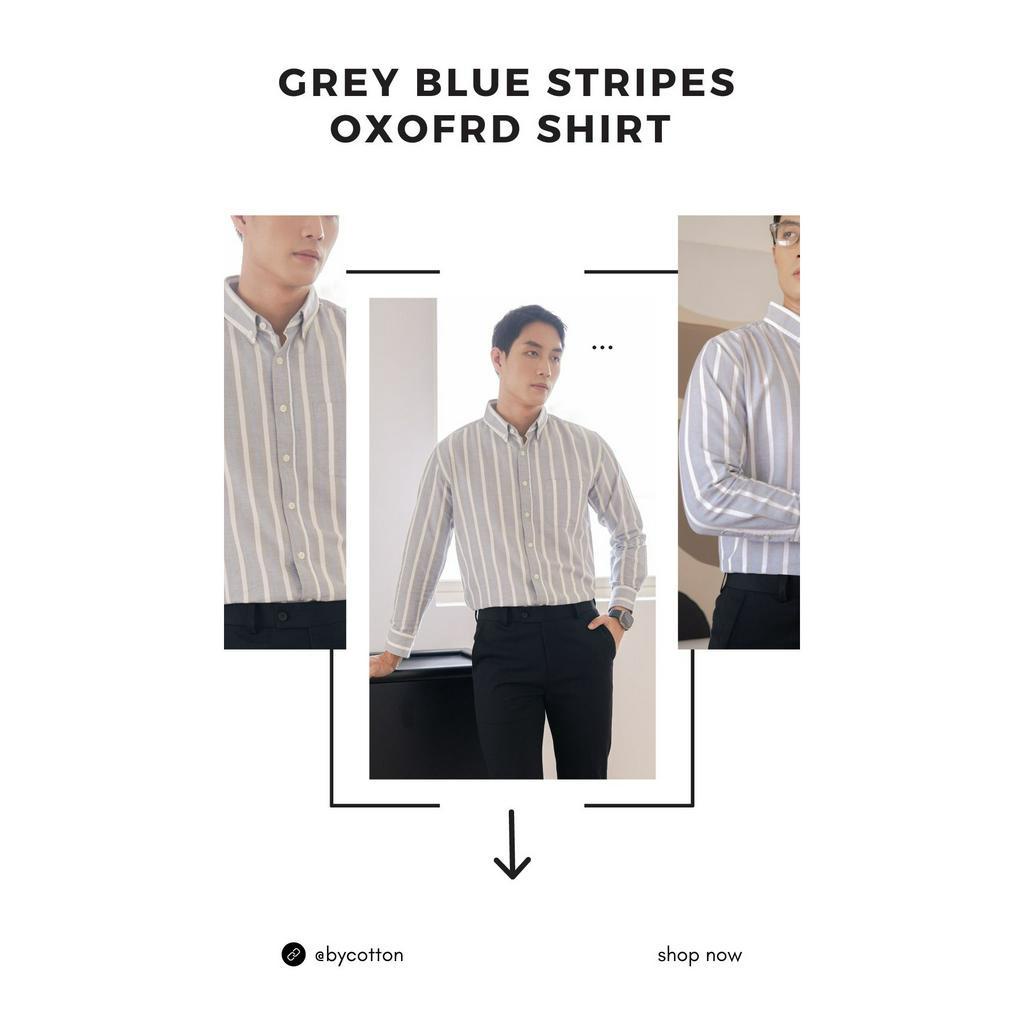 Áo Sơ Mi Nam Cao Cấp Grey Blue Stripes Oxford Shirt BY COTTON