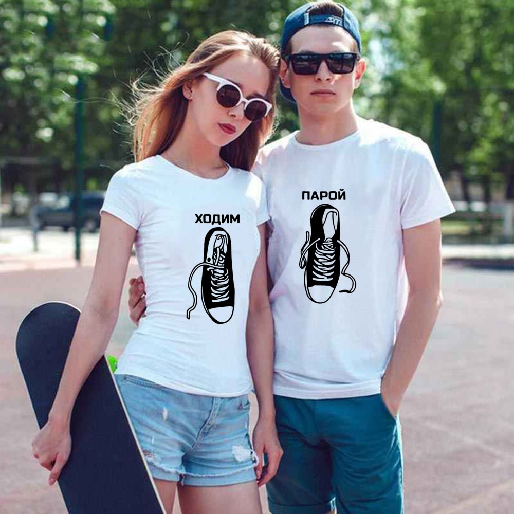 Women Men's Gift T Shirt Tops 90s Couple Love Matching White Summer T-shirts Russian Shoes Print Kawaii Aesthetic Graphic Tees