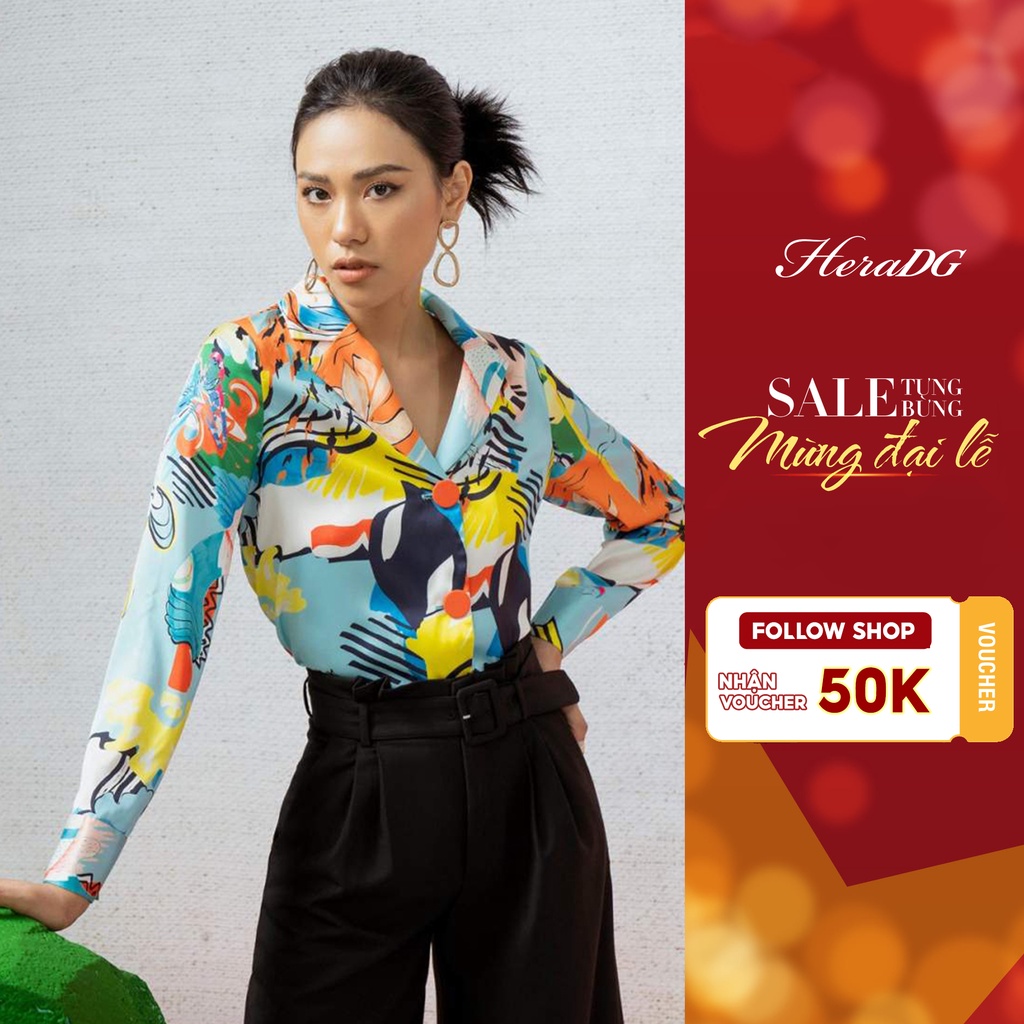 Áo Kiểu Cổ 2 Ve Dài Tay HeraDG Chất Liệu Vải Cao Cấp Thiết Kế Họa Tiết Cá Tính, Hiện Đại SAKBA056