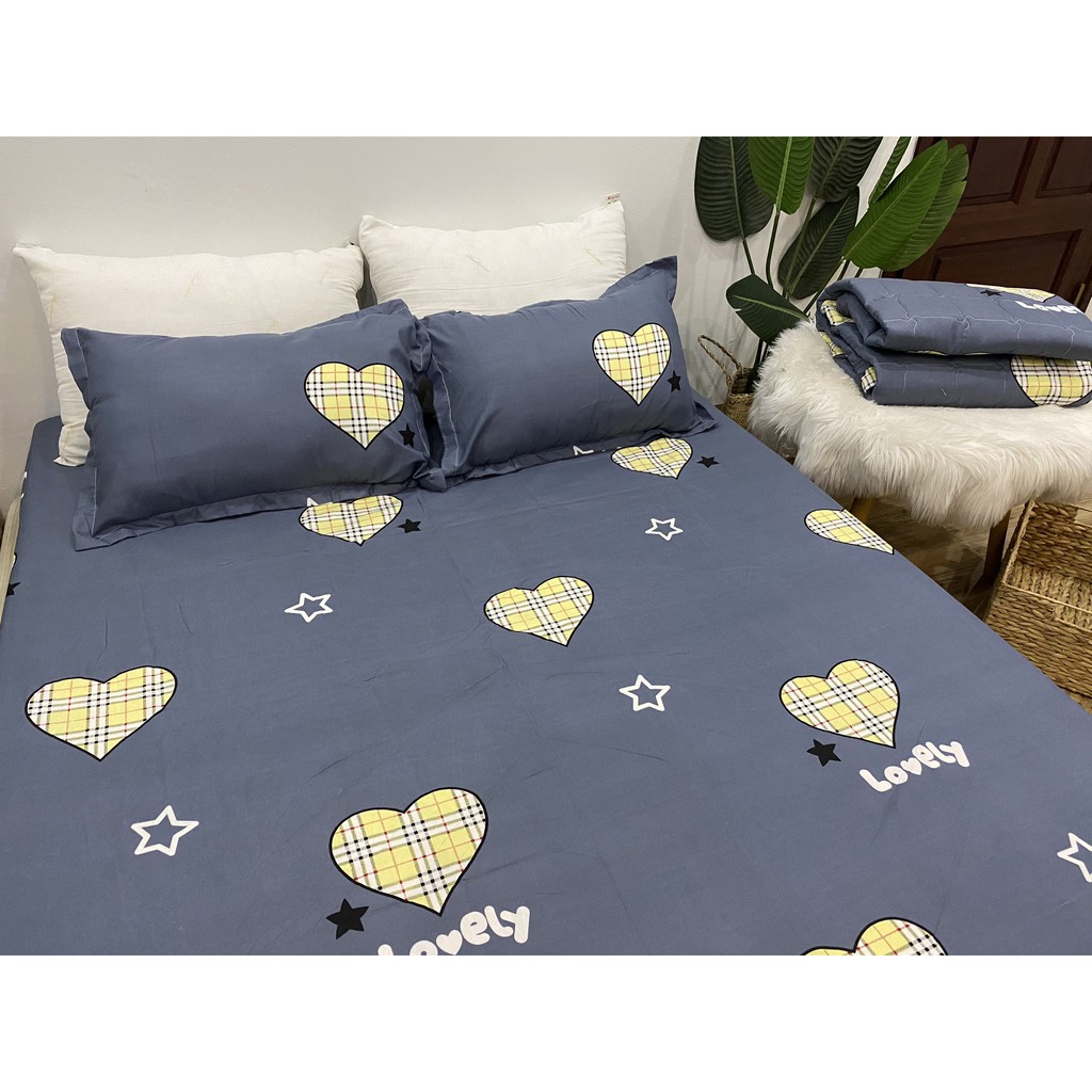 SET GA CHUN VÀ 2 VỎ GỐI NẰM COTTON POLY NGOCANHBEDDING HOT NHẤT HÈ 2021 MẪU TIM XANH