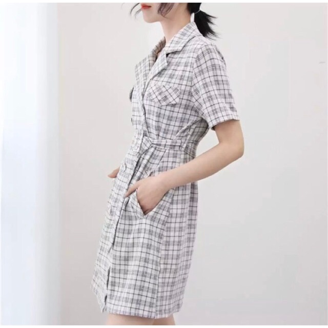 Đầm cổ vest caro thanh lịch/Hàng thiết kế | BigBuy360 - bigbuy360.vn