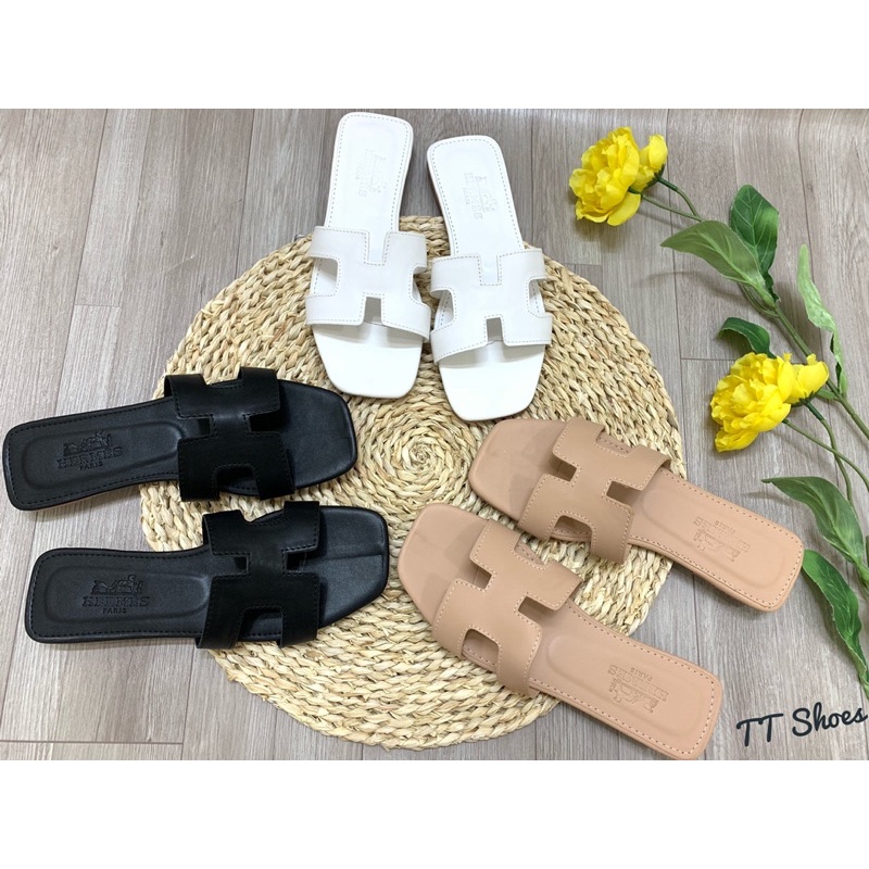Dép xẹp chữ h si mờ TT Shoes933 mũi vuông sphoang05