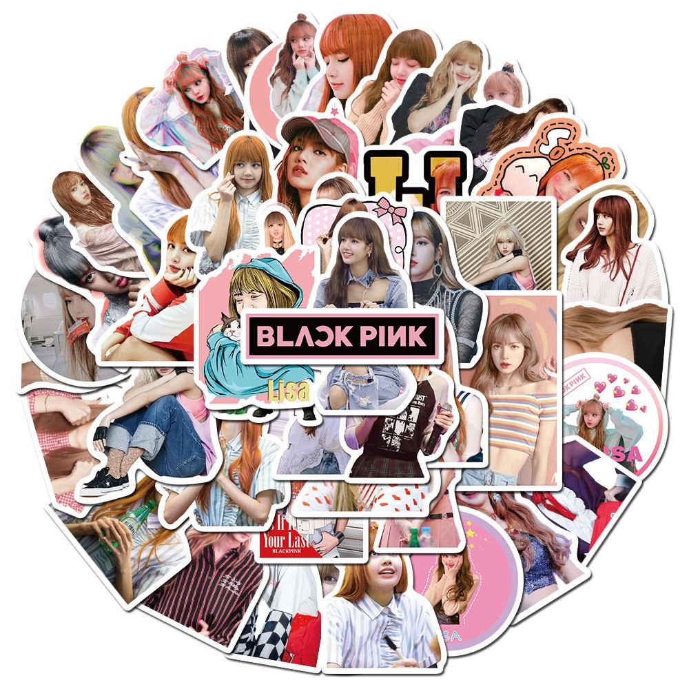 Set 50 Miếng Dán Hình Thành Viên Nhóm Nhạc BlackPink Màu Đen Cho Xe Hơi / Laptop