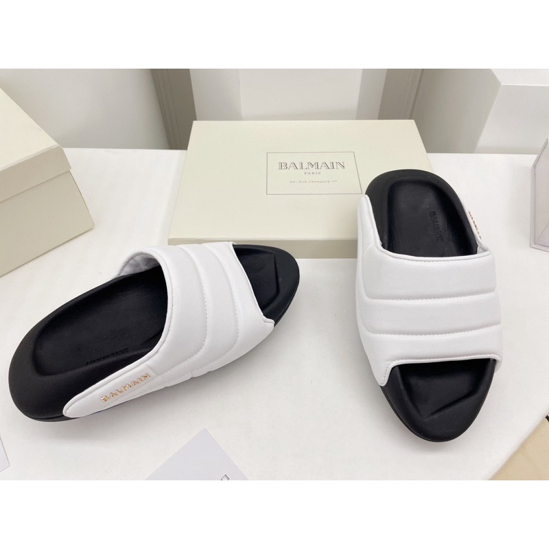 Dép thời trang nữ và nam đế dày mũi nhọn quai ngang thương hiệu Balmain cao cấp