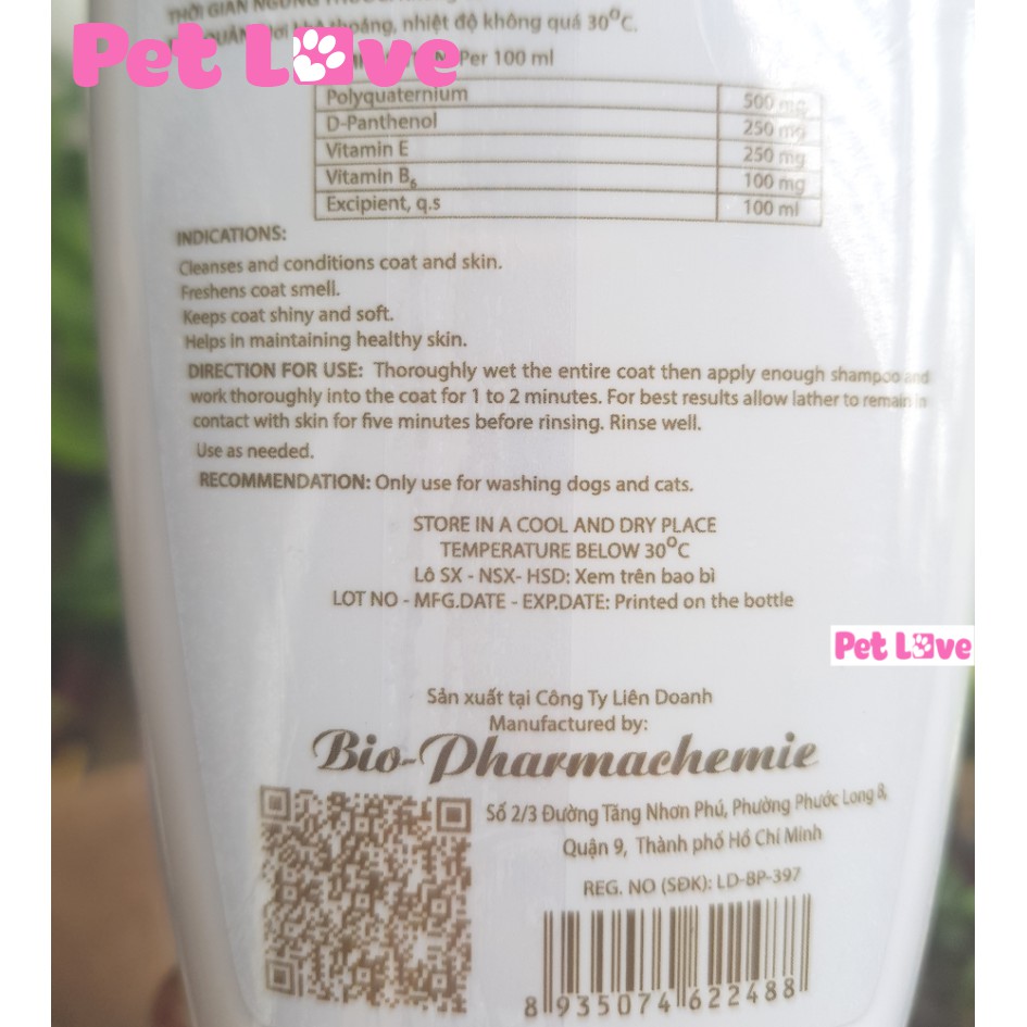 Sữa tắm dưỡng lông chó mèo siêu mượt, khử mùi hôi Bio Lovely Pet (200ml)
