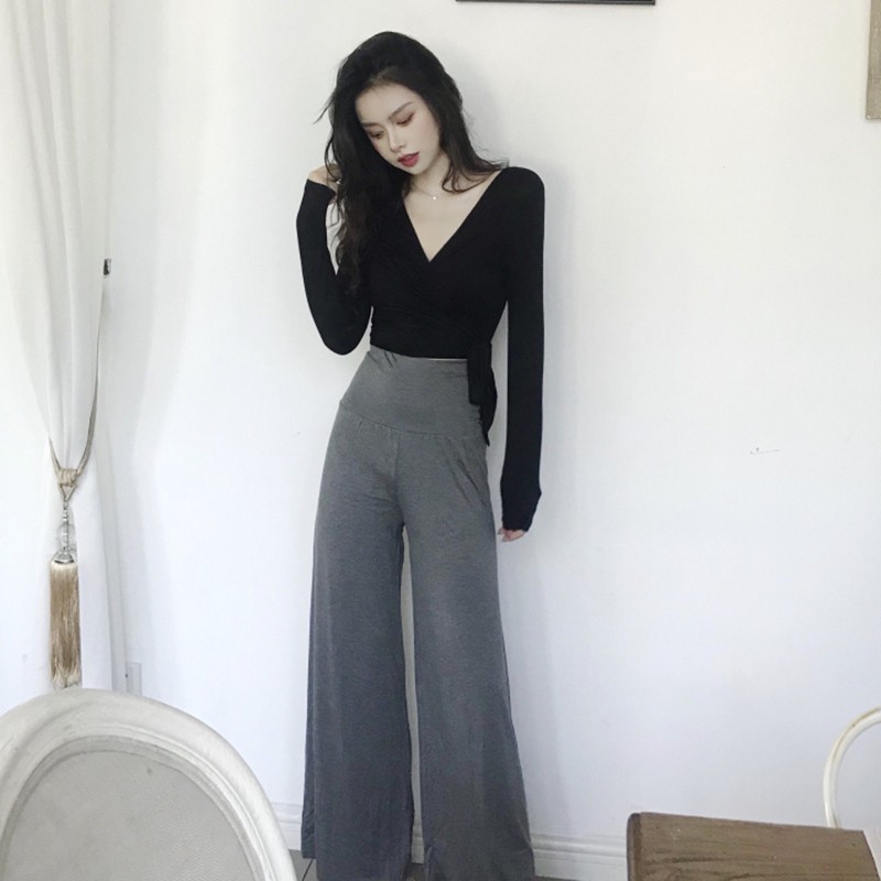 Áo croptop dài tay cổ chữ V quyến rũ thời trang dành cho phái nữ