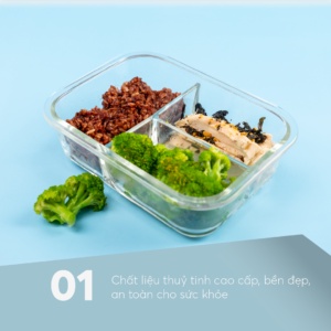 Hộp thủy tinh 3 ngăn Nikko, Hộp thủy tinh chia ngăn đựng thực phẩm chính hãng Inochi