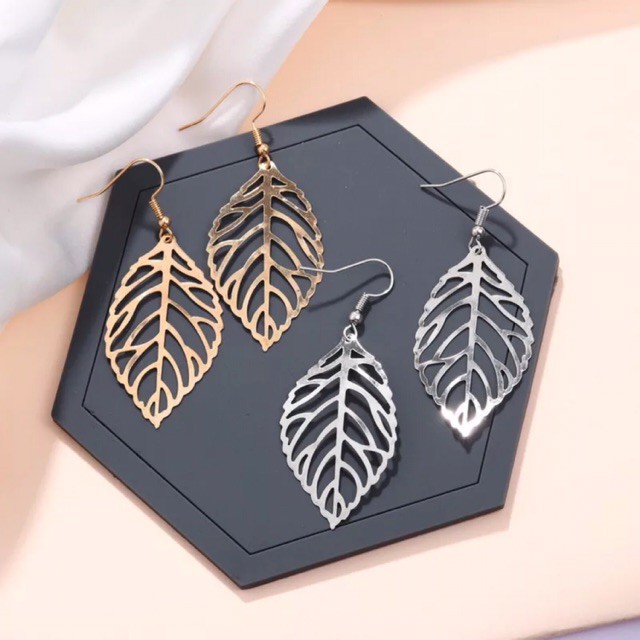 Bông tai chiếc lá đủ 2 màu vàng/bạc
