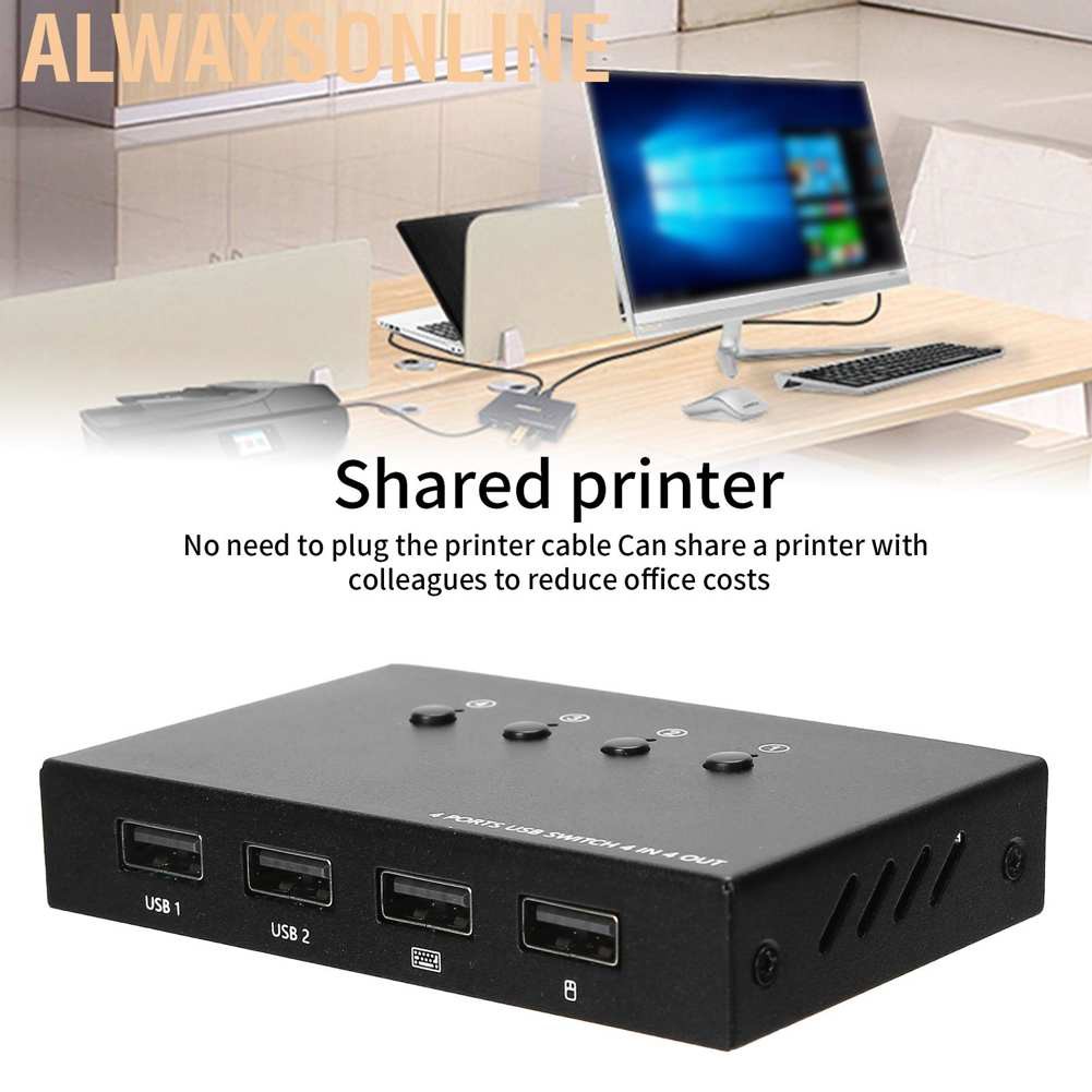 Alwaysonline USB Switcher Printting Sharer Keyboard and Mouse Computer Supplies 4 Imports Exports