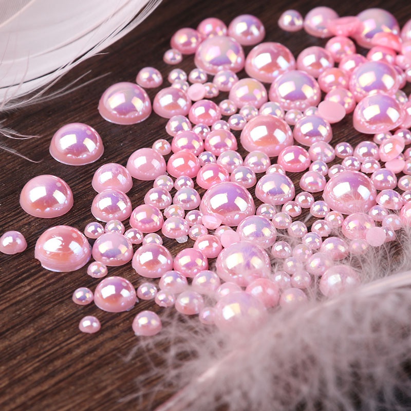 Set 100 Hạt Ngọc Trai Giả 3-8MM Màu Trắng / Hồng Trang Trí Móng Nghệ Thuật