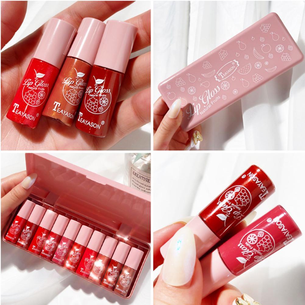 10 Pcs Pink Pearl Lip Glaze Set Lip Gloss Moisturizing And Moisturizing Lasting Y5J2