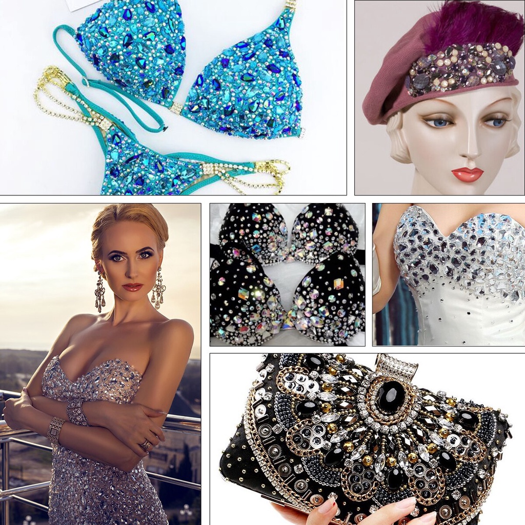 Qiao Bộ Phụ Kiện May Vá Đính Đá Pha Lê Kim Cương Giả Lấp Lánh Trang Trí May Vá Trang Phục May Vá