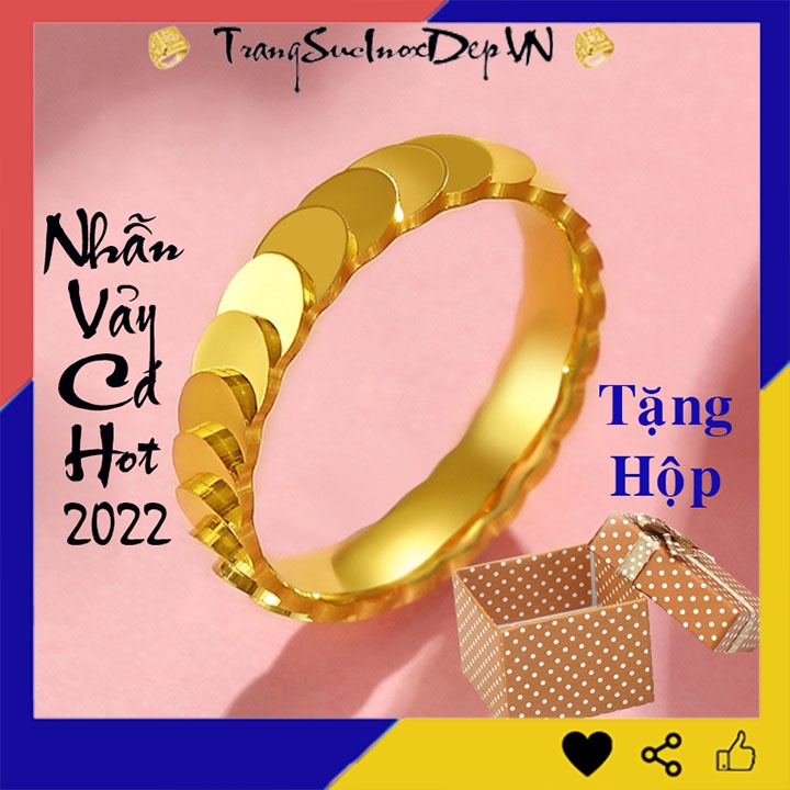 Nhẫn titan hot 2022 kiểu vảy cá màu vàng phong cách Hàn Quốc siêu đẹp, dễ thương, mạ kĩ 3 lớp bền màu - Tặng hộp đựng