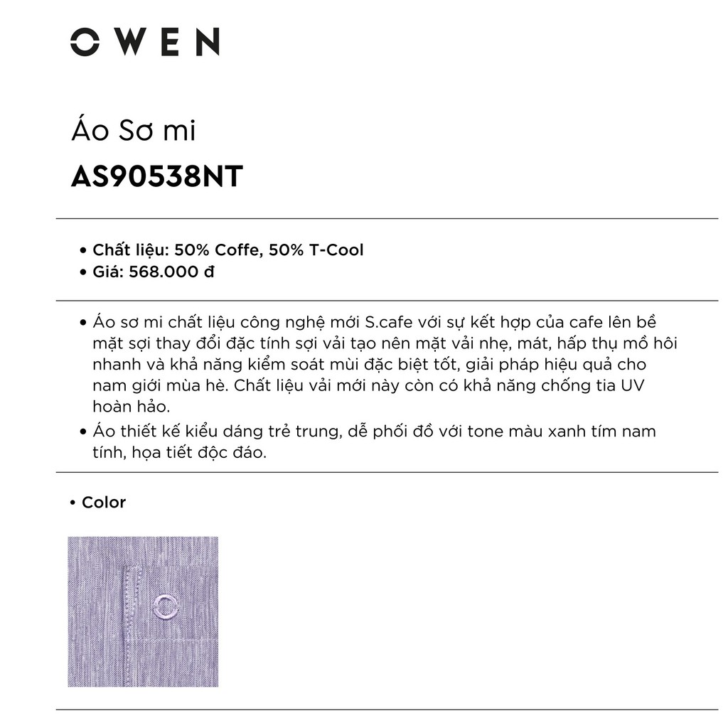 Áo Sơ Mi Nam Tay Ngắn Owen AS90538NT Nâu Cafe Kiểu Dáng Slim Fit