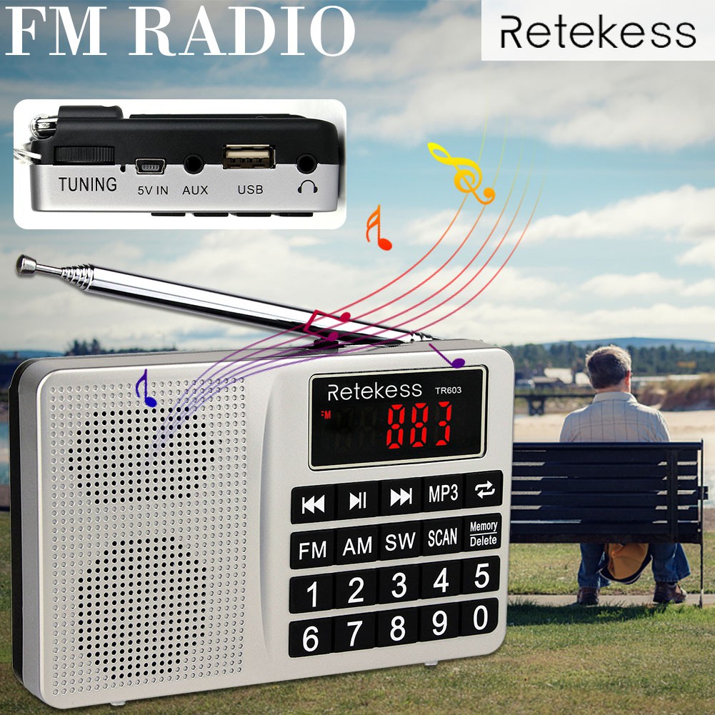 Máy AM FM radio TR603 điện tử phát nhạc MP3 hỗ trợ thẻ TF