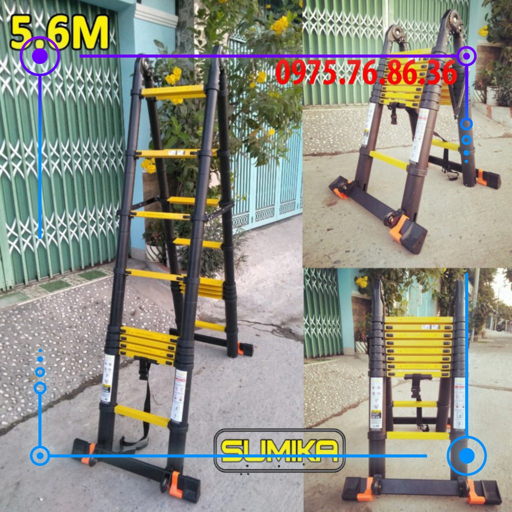 Thang nhôm rút đôi chữ A (2.8M+2.8M) - Sơn tĩnh điện