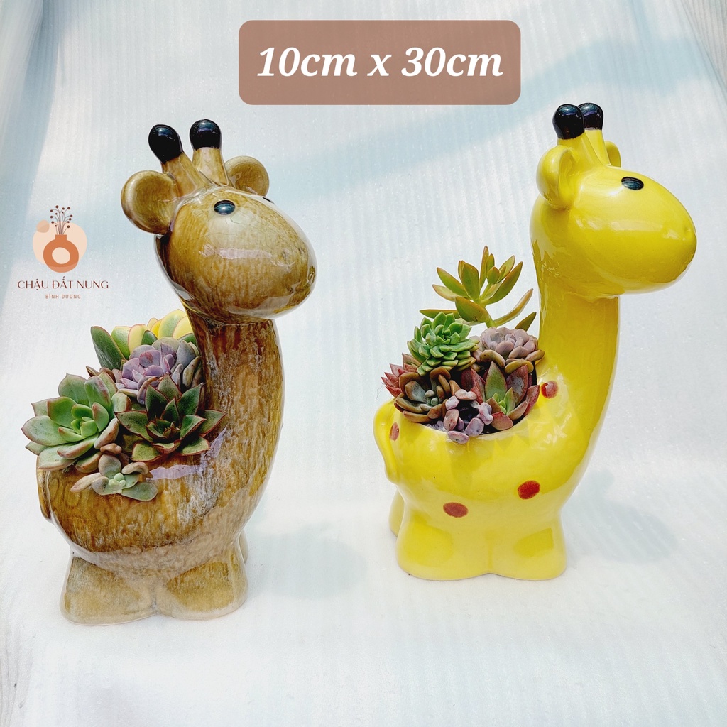 Chậu men, Chậu sen đá Bình Dương - Hươu con mũm mĩm, miệng chậu 10cm, chiều cao 30cm