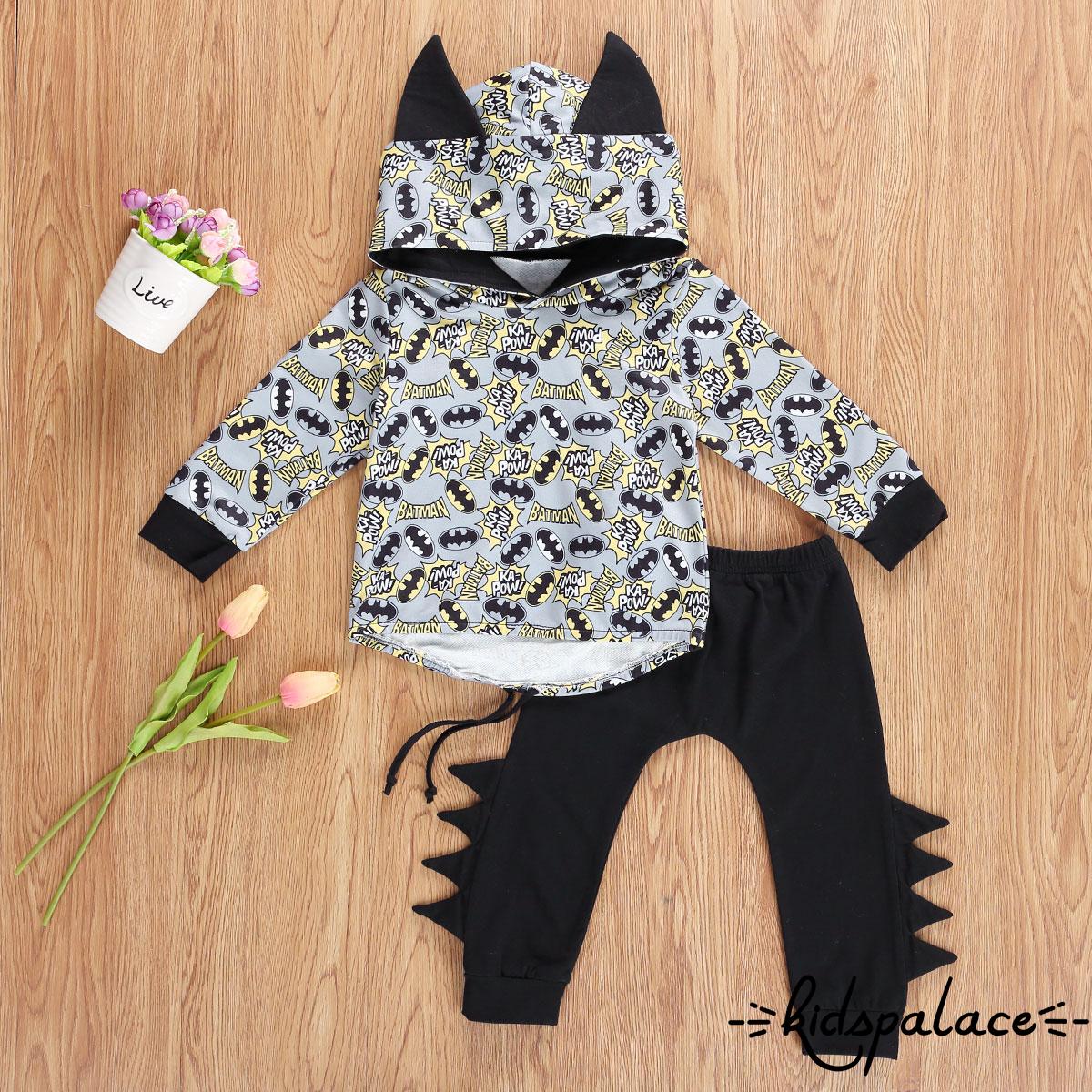 Set 2 Món Áo Hoodie Tay Dài In Hoa + Quần Dài Màu Trơn Cho Bé Đen