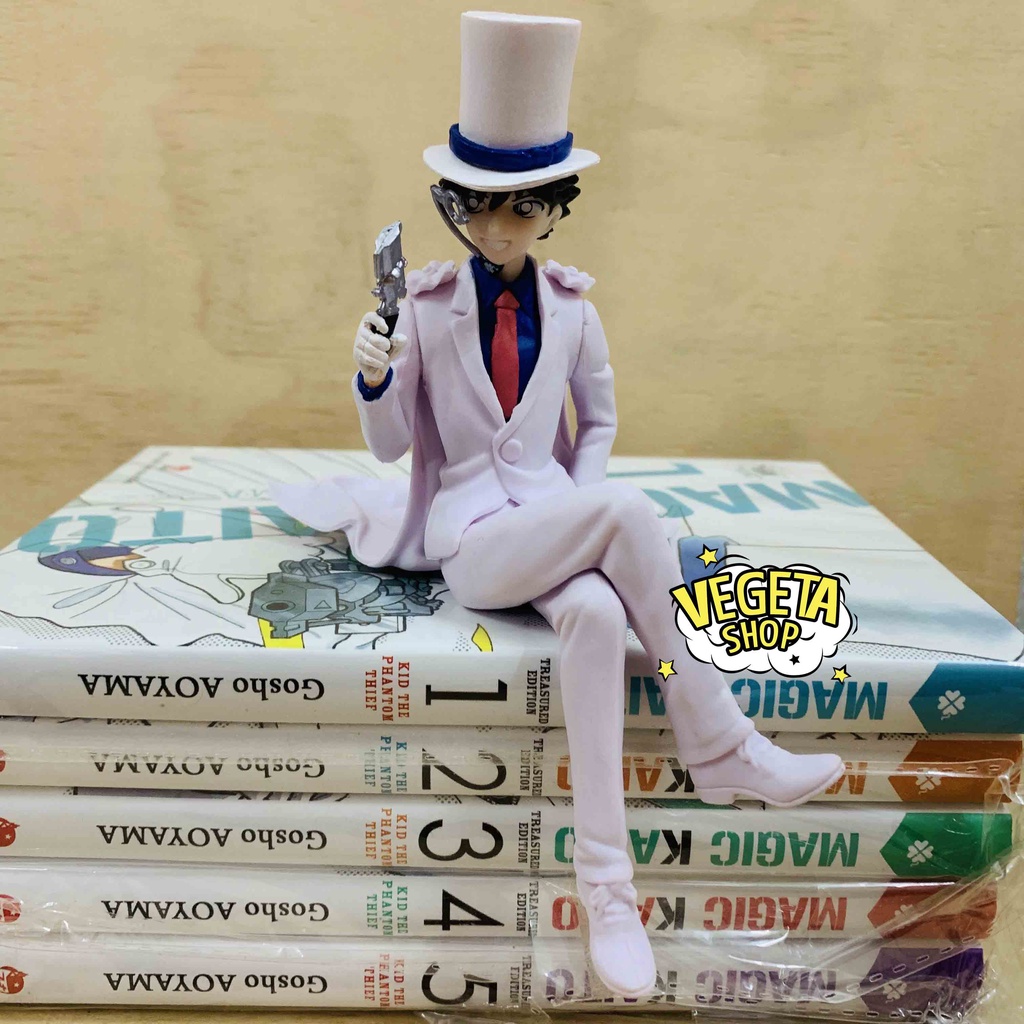 Mô hình Kaito Kid - Mô hình Conan - Magic Kaito - 2 tư thế Siêu đạo chích Kid ngồi cầm mũ và cầm súng - Cao 14,5cm
