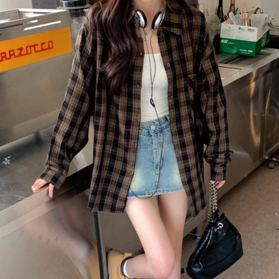 ZHELIHANGFEI Áo Sơ Mi Tay Dài Form Rộng Họa Tiết Sọc Theo Phong Cách Preppy Dễ Phối Đồ