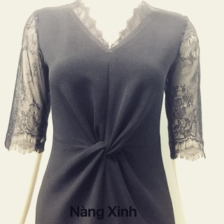 Đầm xoắn eo phối ren