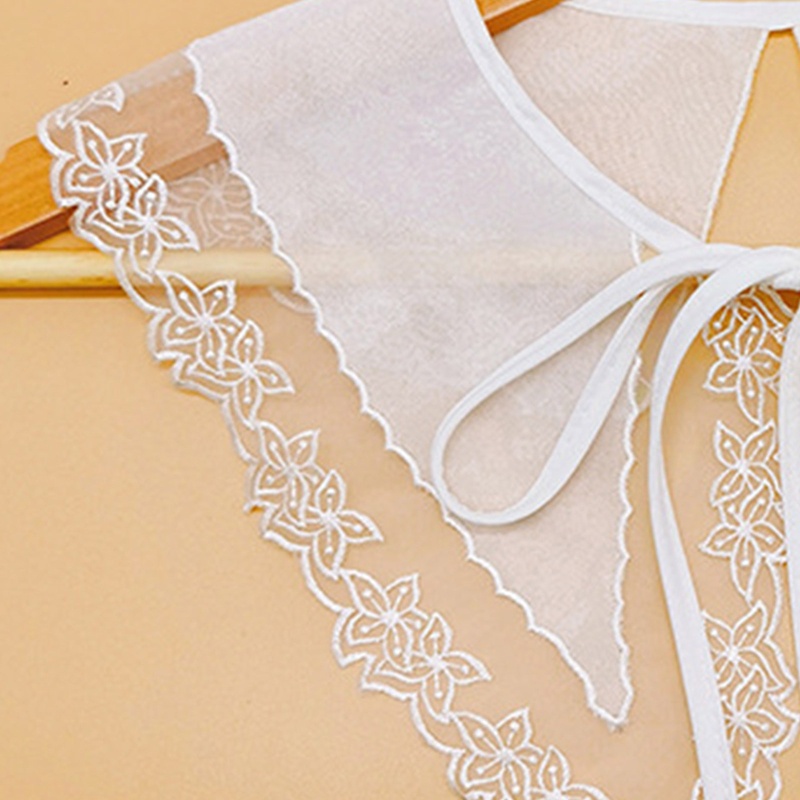 Khăn Choàng Cổ Chiffon Màu Trắng Thêu Hoa Có Thể Tháo Rời Cho Nữ