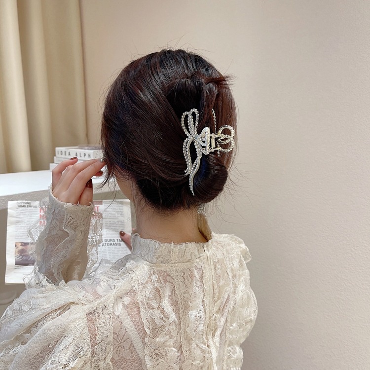Kẹp tóc HAIMEIKANG hình chiếc nơ đính ngọc trai nhân tạo thời thượng