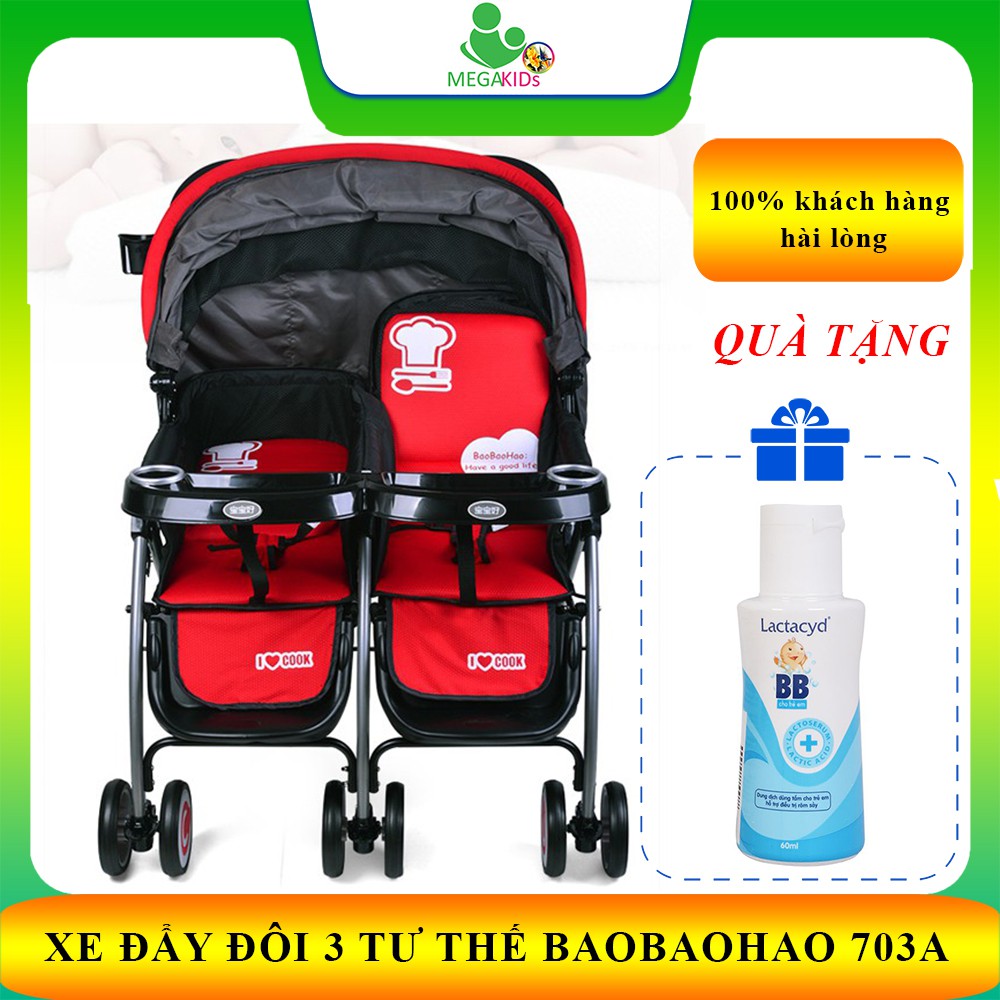 [Mã SKAMSALE8 giảm 10% đơn 200K] Xe đẩy đôi Baobaohao 703A 3 tư thế - Kèm màn che (Bảo hành 1 năm)